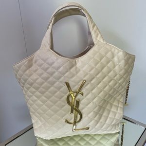 Cream tote bag with gold hardware
